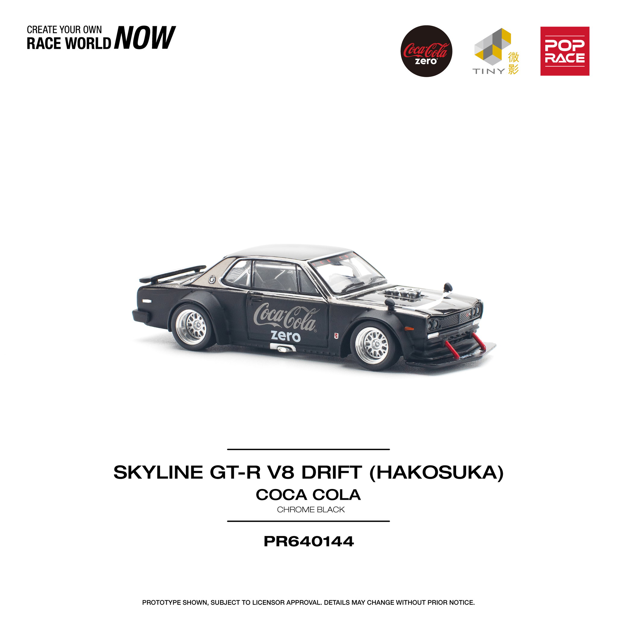 POP RACE MODEL 1/64  SKYLINE GT-R V8 DRIFT (HAKOSUKA) COCA COLA ZERO - BLACK CHROME_8