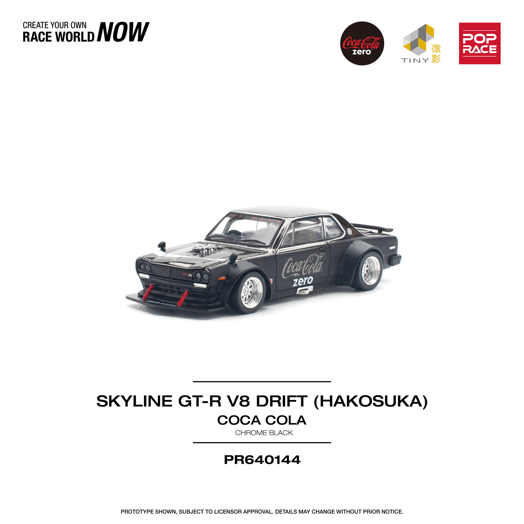POP RACE MODEL 1/64  SKYLINE GT-R V8 DRIFT (HAKOSUKA) COCA COLA ZERO - BLACK CHROME_9