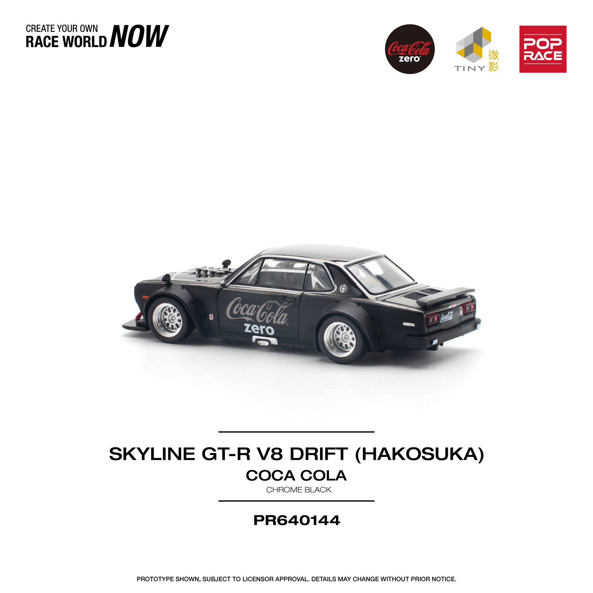 POP RACE MODEL 1/64  SKYLINE GT-R V8 DRIFT (HAKOSUKA) COCA COLA ZERO - BLACK CHROME_11