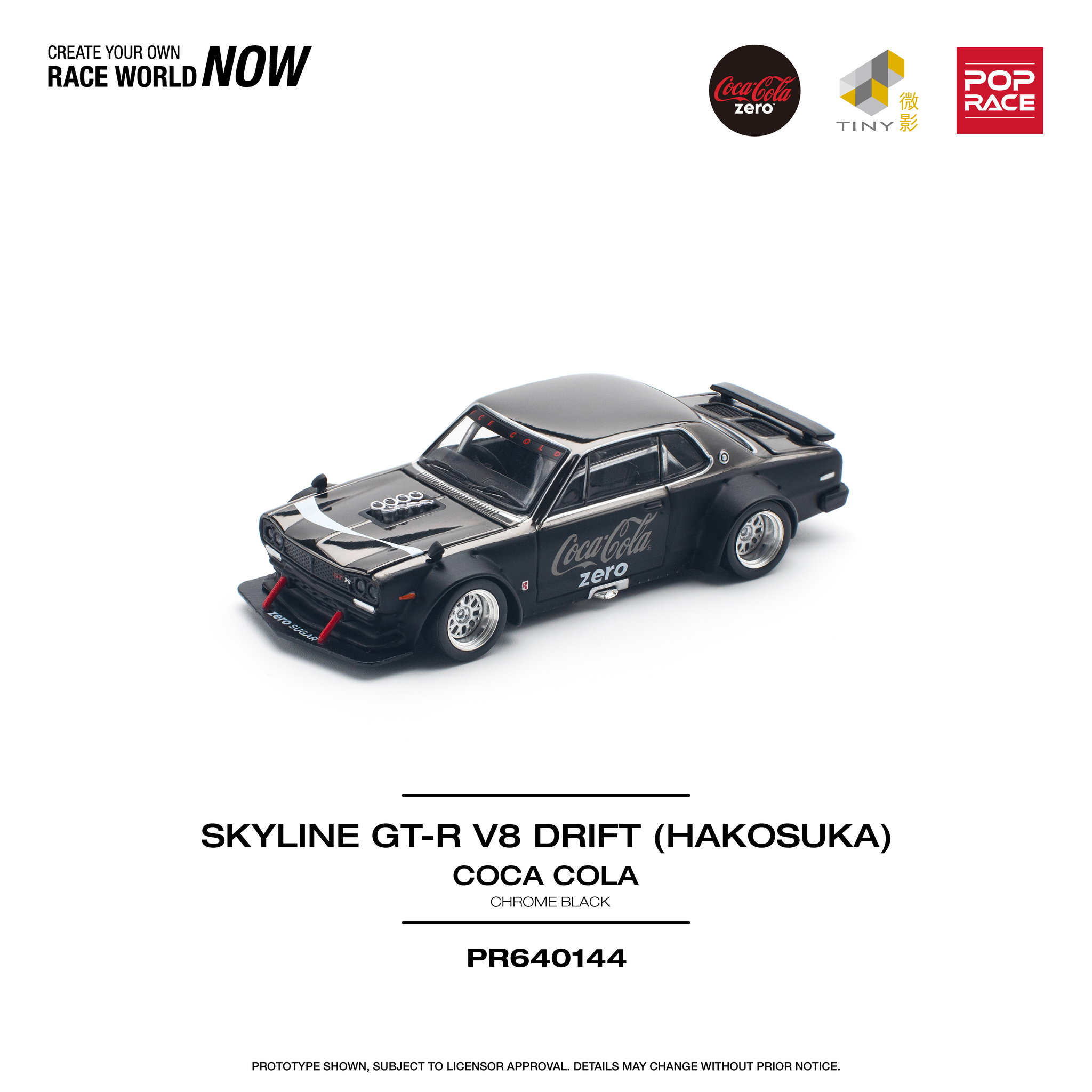 POP RACE MODEL 1/64  SKYLINE GT-R V8 DRIFT (HAKOSUKA) COCA COLA ZERO - BLACK CHROME_3