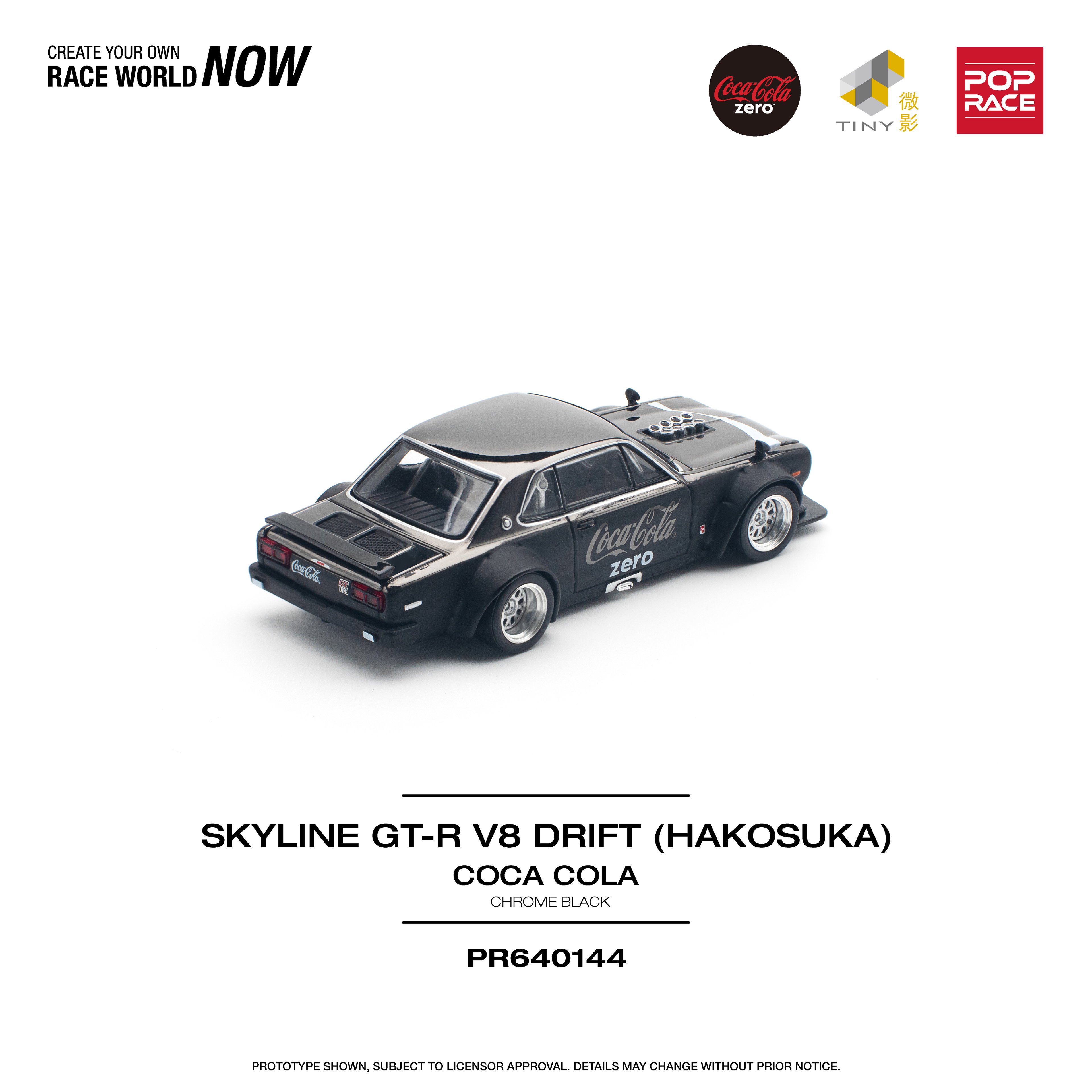 POP RACE MODEL 1/64  SKYLINE GT-R V8 DRIFT (HAKOSUKA) COCA COLA ZERO - BLACK CHROME_4