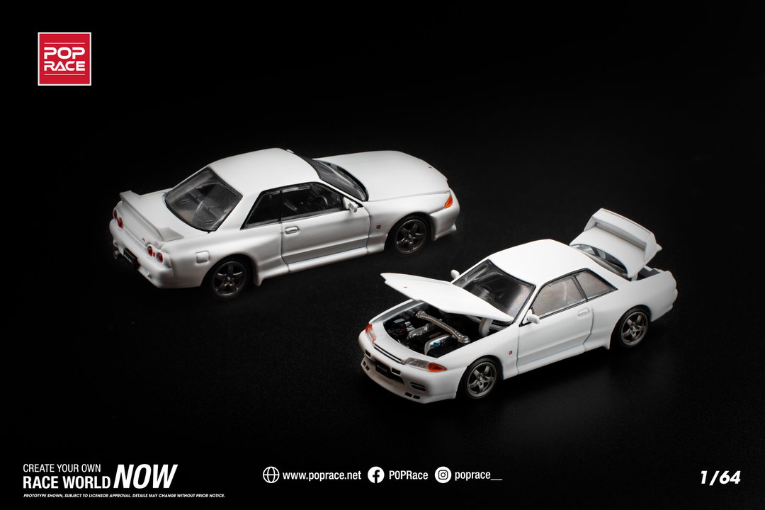 POP RACE MODEL 1/64 NISSAN SKYLINE GT-R R32 - CRYSTAL WHITE