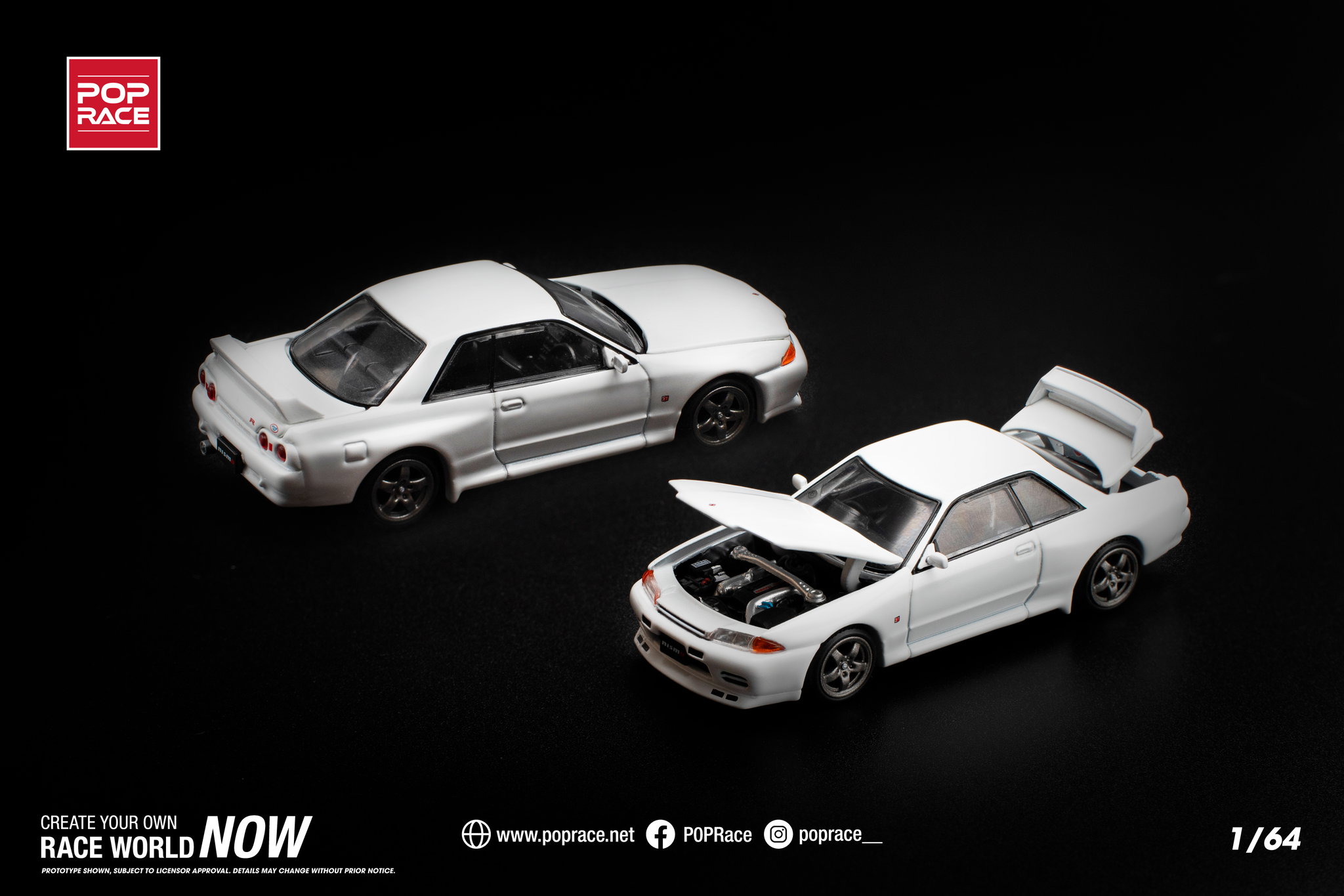 POP RACE MODEL 1/64 NISSAN SKYLINE GT-R R32 - CRYSTAL WHITE_0