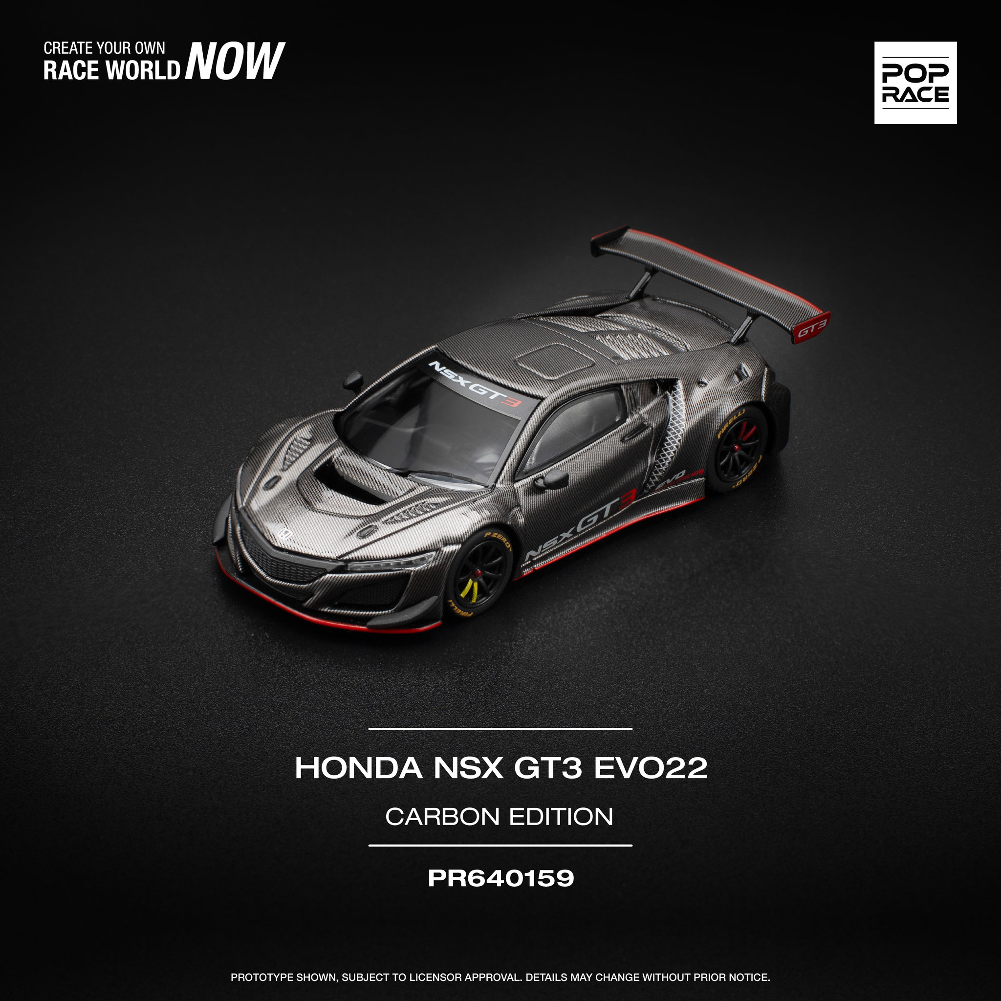 POP RACE MODEL 1/64 HONDA NSX GT3 EVO22 - CARBON EDITION_0
