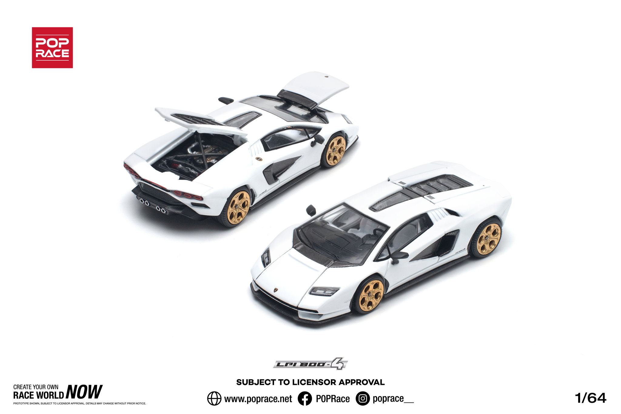 POP RACE MODEL 1/64 LAMBORGHINI COUNTACH LPI 800-4 BIANCO SIDERALE_0