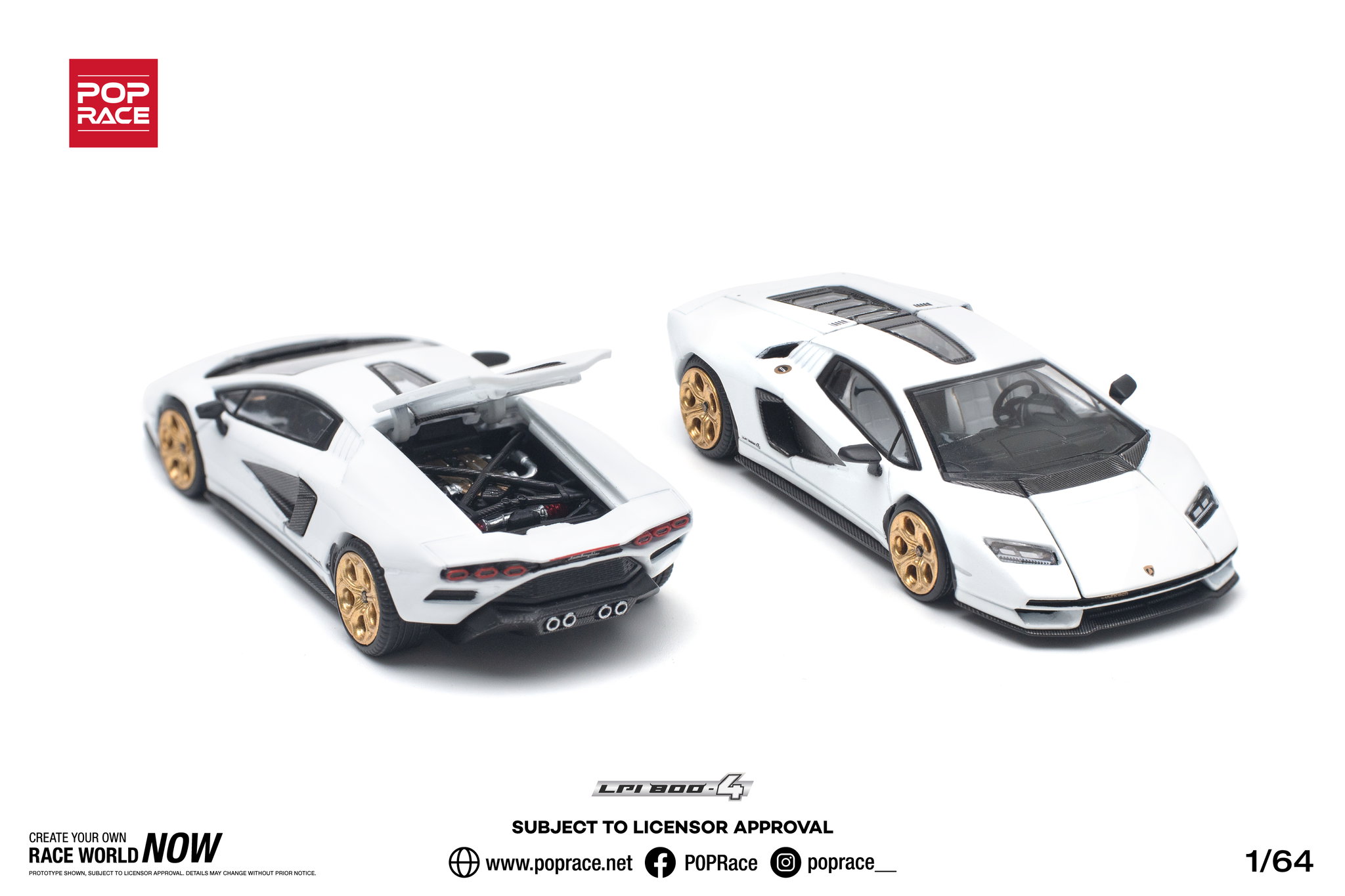 POP RACE MODEL 1/64 LAMBORGHINI COUNTACH LPI 800-4 BIANCO SIDERALE_1