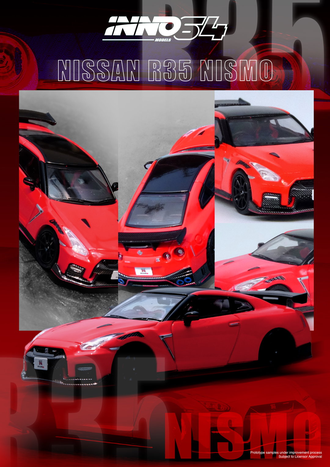 INNO MODEL 1/64 NISSAN GT-R (R35) NISMO - RED WITH BLACK HOOD