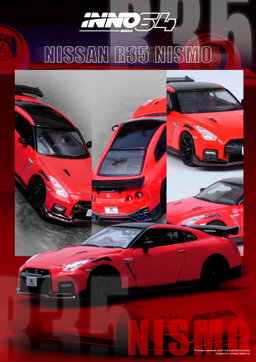 INNO MODEL 1/64 NISSAN GT-R (R35) NISMO - RED WITH BLACK HOOD