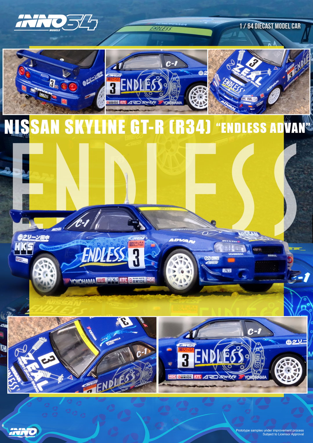INNO MODEL 1/64 NISSAN SKYLINE GT-R (R34) #3 "ENDLESS ADVAN" Super Taikyu Series 2002 Winner
