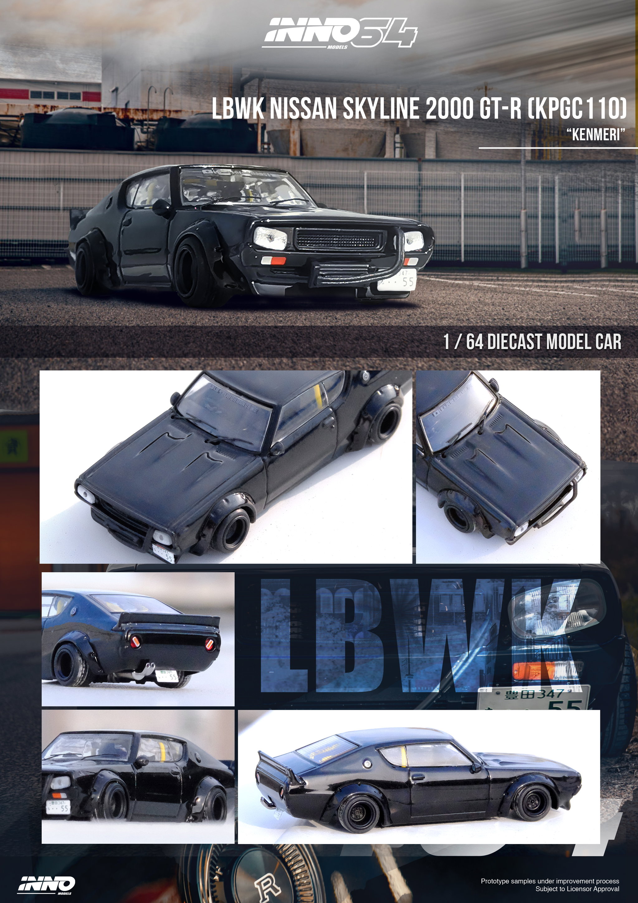 INNO MODEL 1/64 NISSAN SKYLINE 2000 GT-R (KPGC110) "KENMERI" Black_1