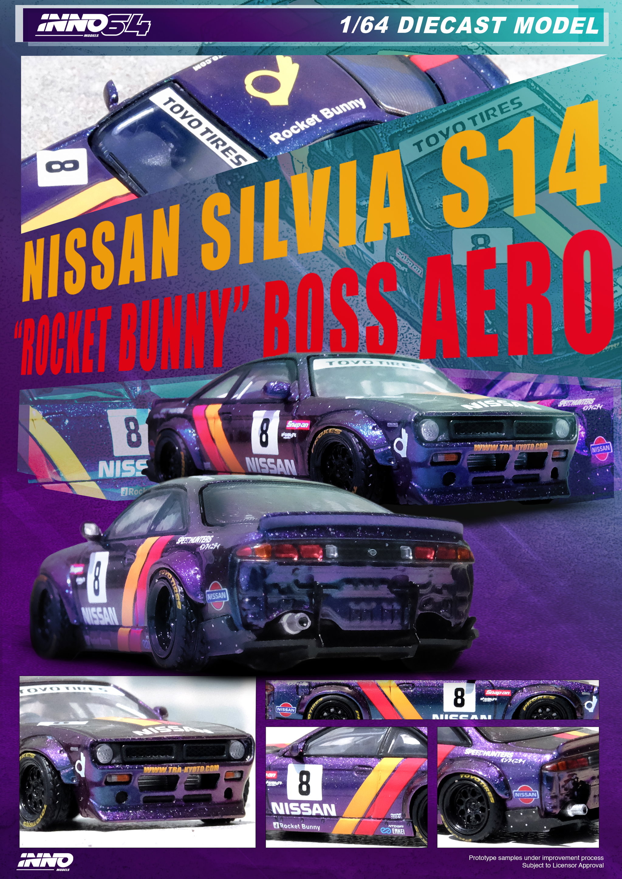 INNO MODEL 1/64 NISSAN SILVIA (S14) BOSS "ROCKET BUNNY" Purple_1