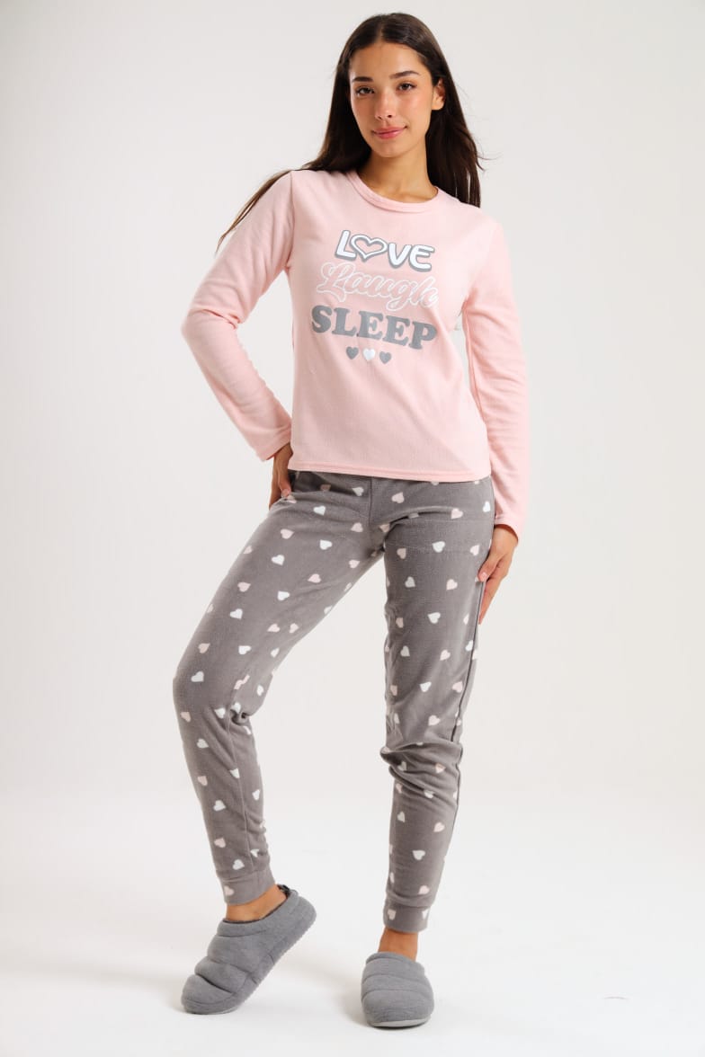 Ladies micro fleece Long sleeve pyjama set_0