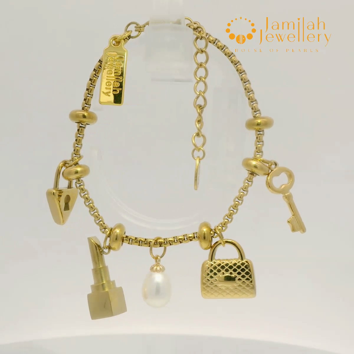 18K Gold Plated Stainless Steel Charm Bracelet Teardrop Fresh water Pearl_0