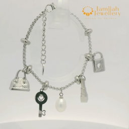 Stainless Steel Charm Bracelet with Teardrop Fresh water Pearl