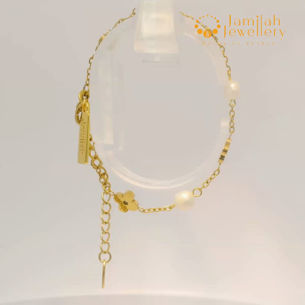 18K Gold Plated Stainless Steel Chain Pearl Bracelet_0