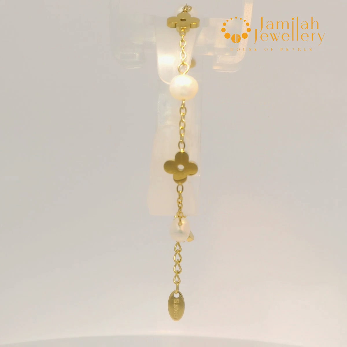 18K Gold Plated Stainless Steel Chain Pearl Bracelet_1