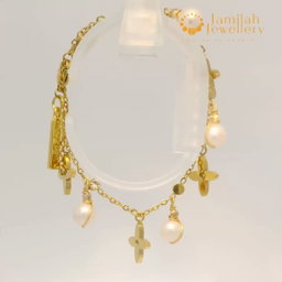 18K Gold Plated Stainless Steel Charm Pearl Bracelet
