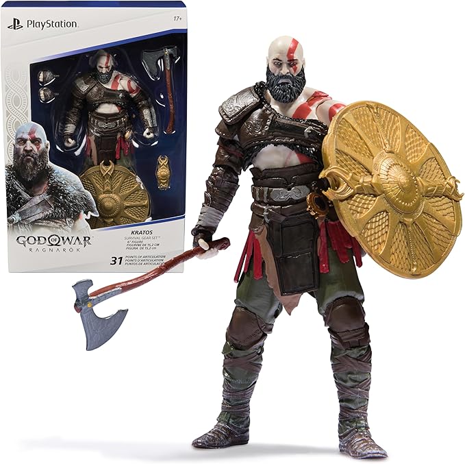 PlayStation God of War Ragnarök, Figura de Acción de Kratos de 6”, con 5 Accesorios, Colección The Shapes, para Fans y Coleccionistas de PS5 de 17+_0