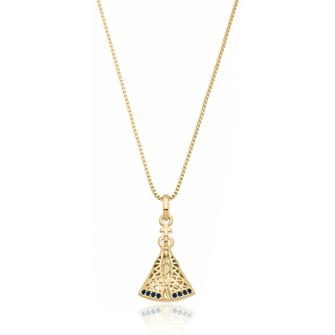 Gargantilha de Nossa Senhora de Aparecida com Zircônias banhada a Ouro 18k