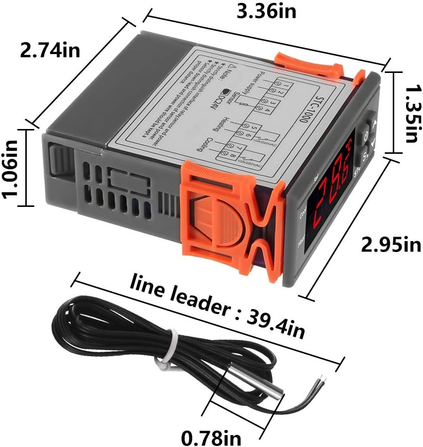 Controlador de temperatura LCD digital 10A DC 24V Termostato STC-1000 3.3 ft Sensor NTC