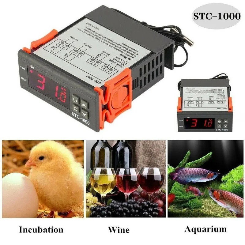 Controlador de temperatura LCD digital 10A DC 24V Termostato STC-1000 3.3 ft Sensor NTC_5