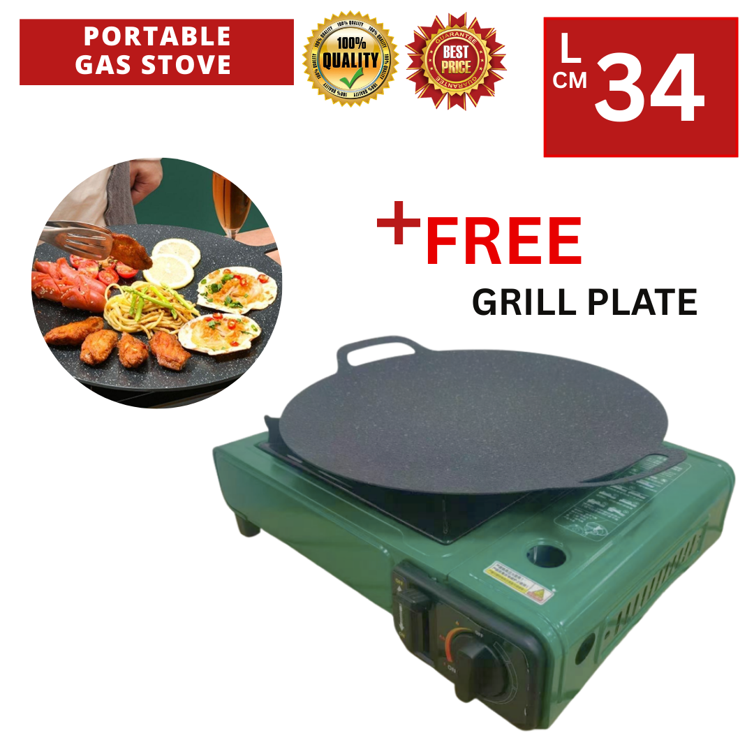 PORTABLE GAS STOVE - GREEN WITH GRILL PLATE_0