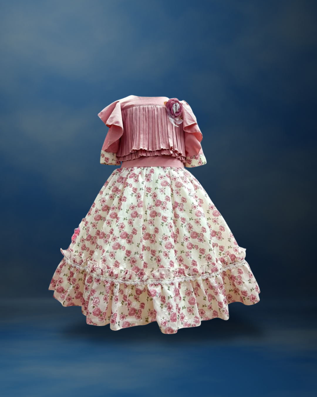 Pink - Nabotique Girl's Flower Print Chiffon Dress