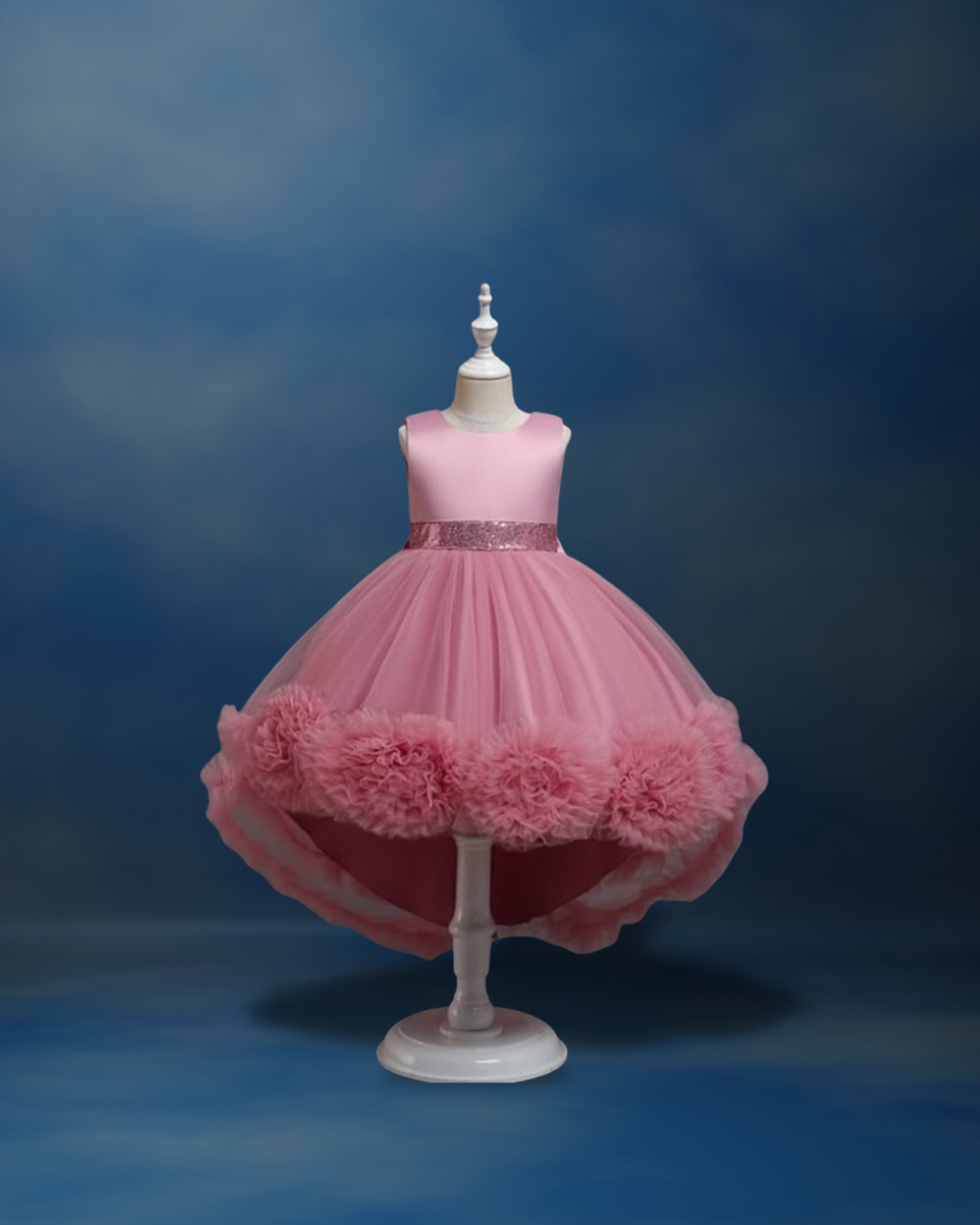 Girl White Long Tailing Party Dress Tulle Princess Ball Gown Dress