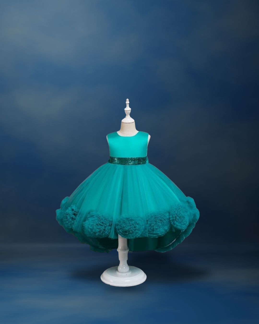 Girl White Long Tailing Party Dress Tulle Princess Ball Gown Dress_2