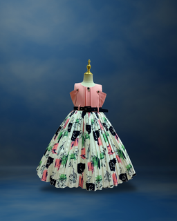 Lemon Green Top and White Floral Pleated Skirt