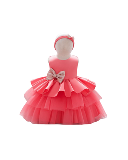 Nabotique - Toddler Girls Net Yarn Embroidery Rhinestone Bowknot Birthday Party Gown Long Dresses Headband Suit