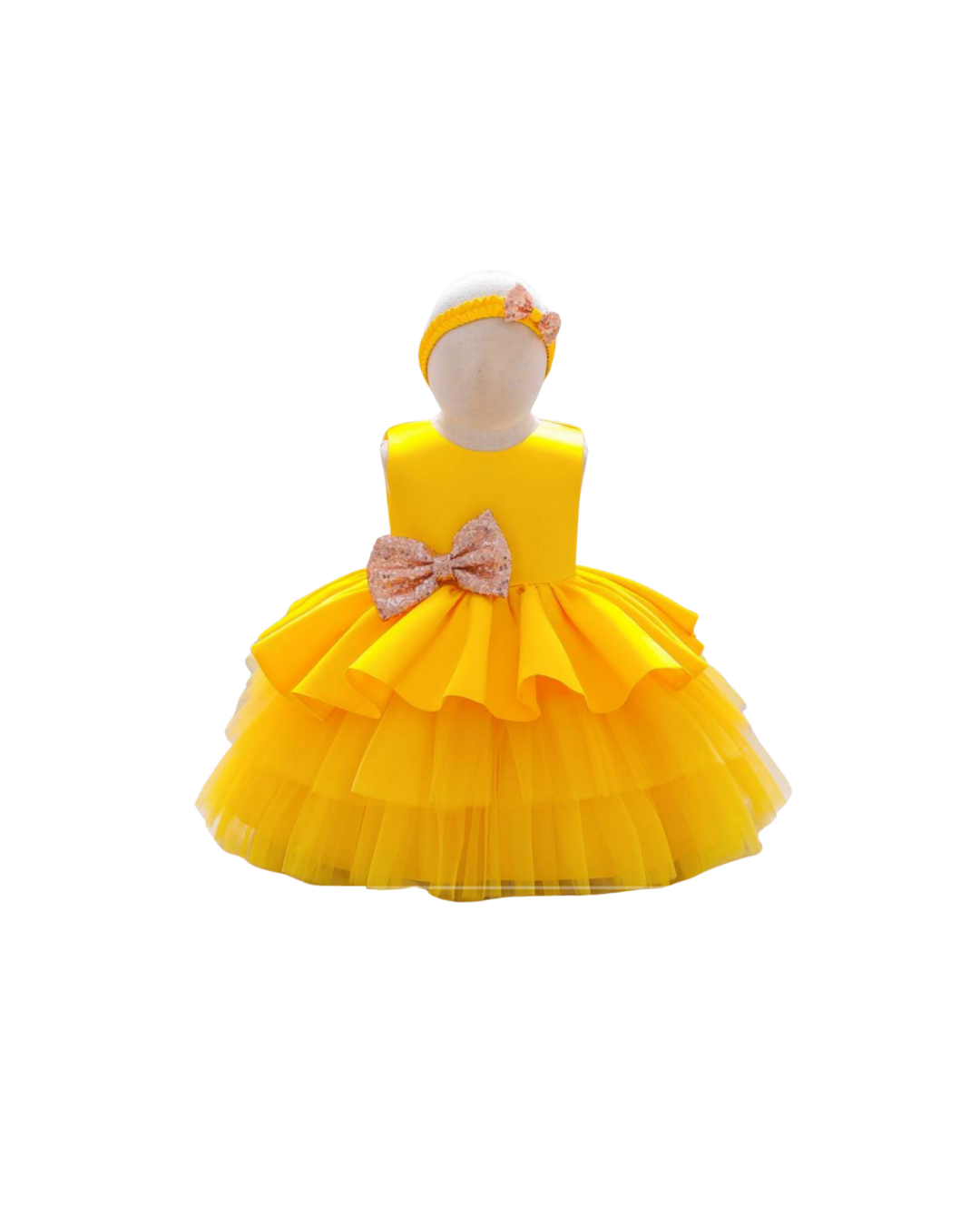 Nabotique - Toddler Girls Net Yarn Embroidery Rhinestone Bowknot Birthday Party Gown Long Dresses Headband Suit_3