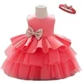Nabotique - Toddler Girls Net Yarn Embroidery Rhinestone Bowknot Birthday Party Gown Long Dresses Headband Suit_1