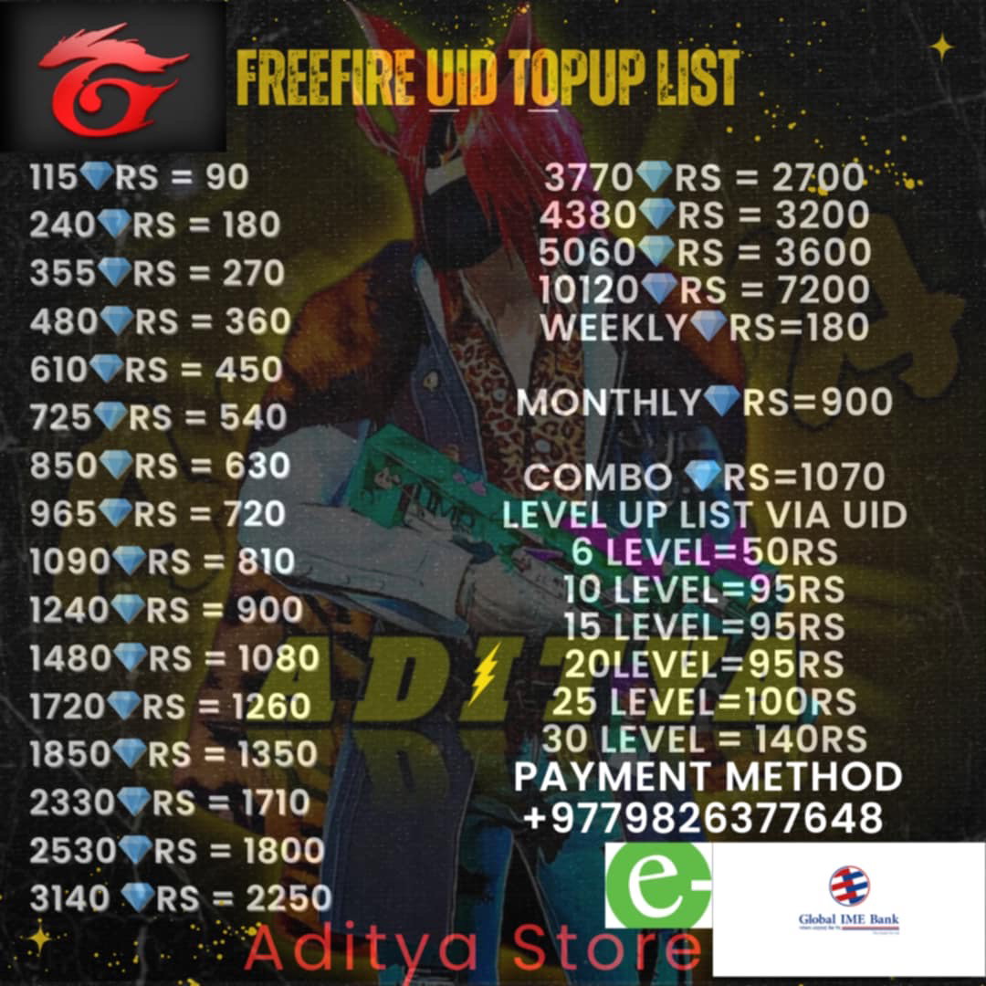 FREE FIRE DIAMOND PRICE LIST_0