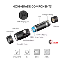 Powerful LED Flashlight Aluminum Alloy Portable Torch USB ReChargeable