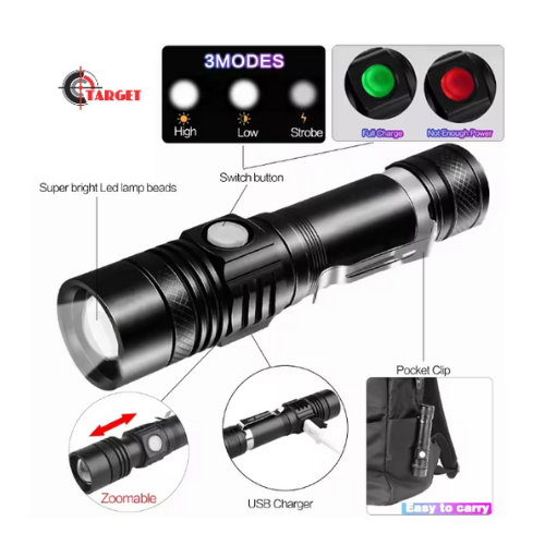 Powerful LED Flashlight Aluminum Alloy Portable Torch USB ReChargeable_1