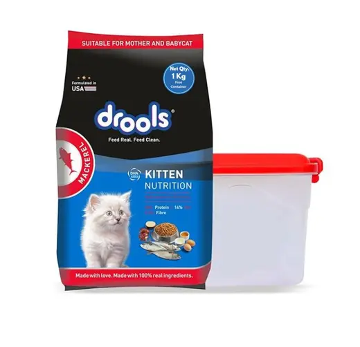 Drools Kitten & Mother Cats Dry Food Mackerel 1kg + Free Container