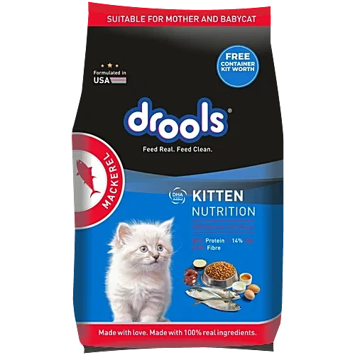 Drools Kitten & Mother Cats Dry Food Mackerel 1kg + Free Container_1