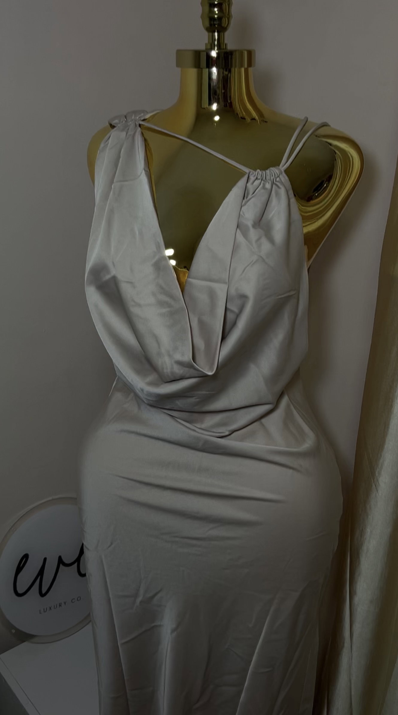 Cream Cowl Neck Dress_0