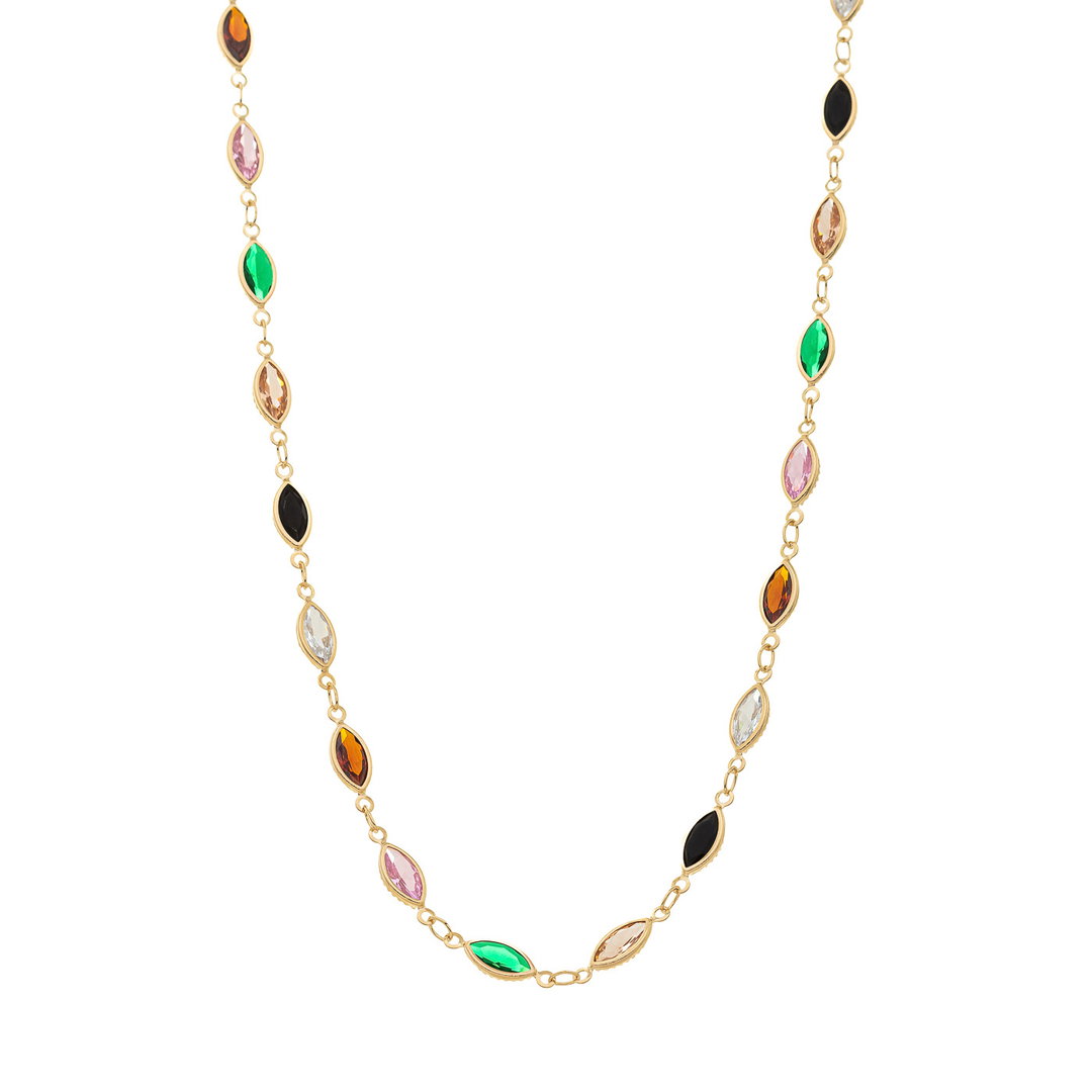 Choker com Pedras Navete Coloridas banhada a Ouro 18k