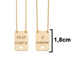 Escapulário Seja Forte e Corajosa banhado a Ouro 18k