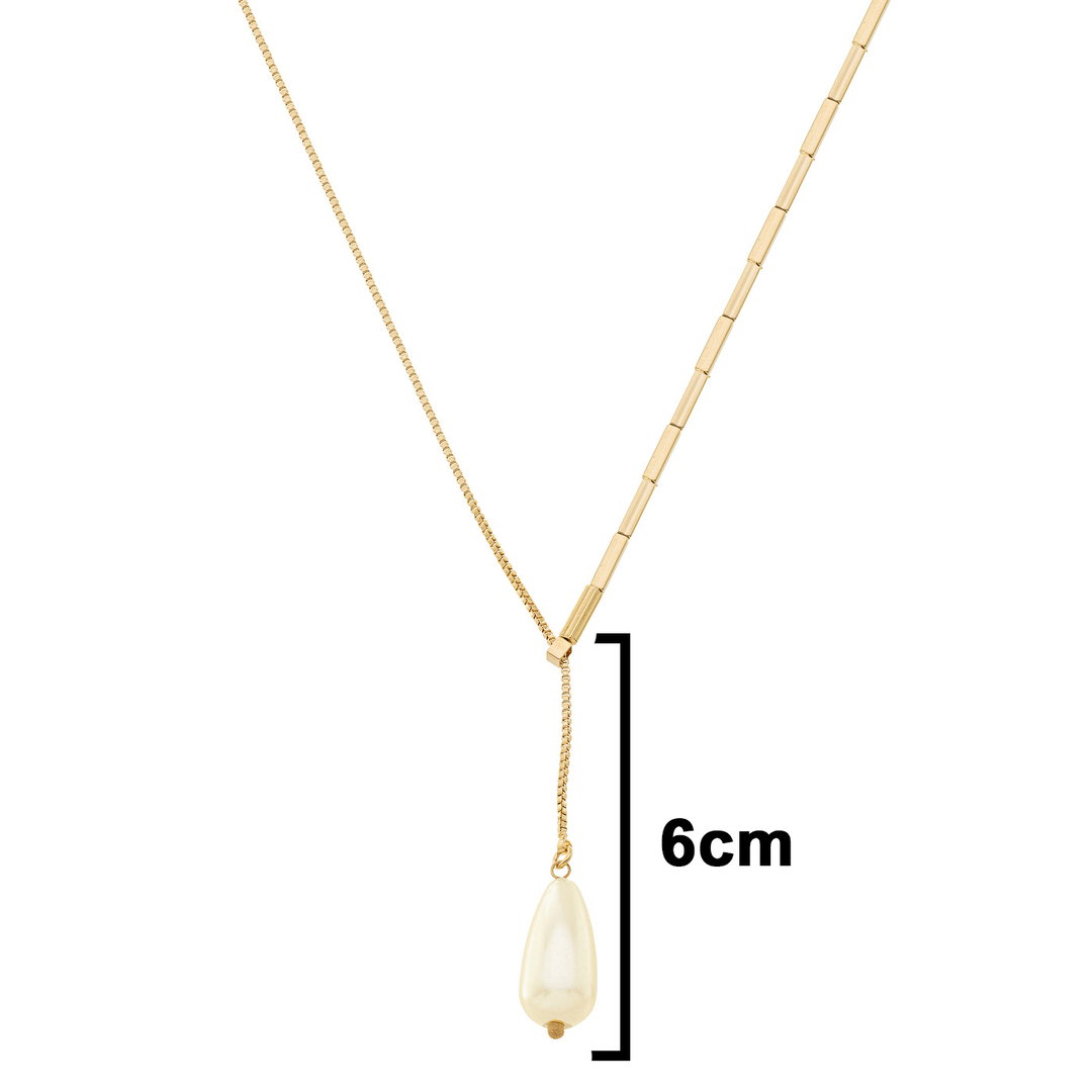 Colar Gravata com Canutilhos e Pérola Gota banhado a Ouro 18k