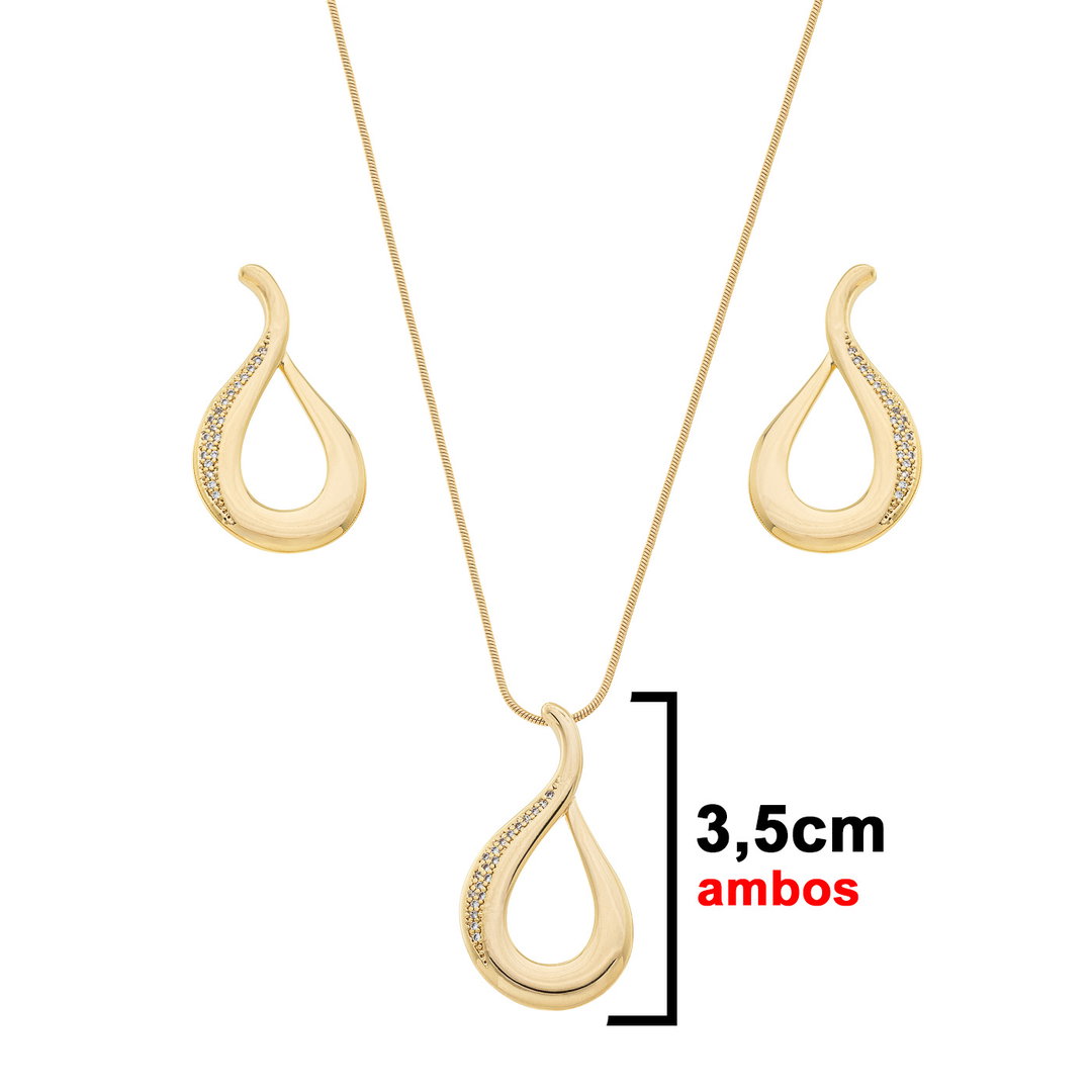 Conjunto Gota com Zircônias banhado a Ouro 18k