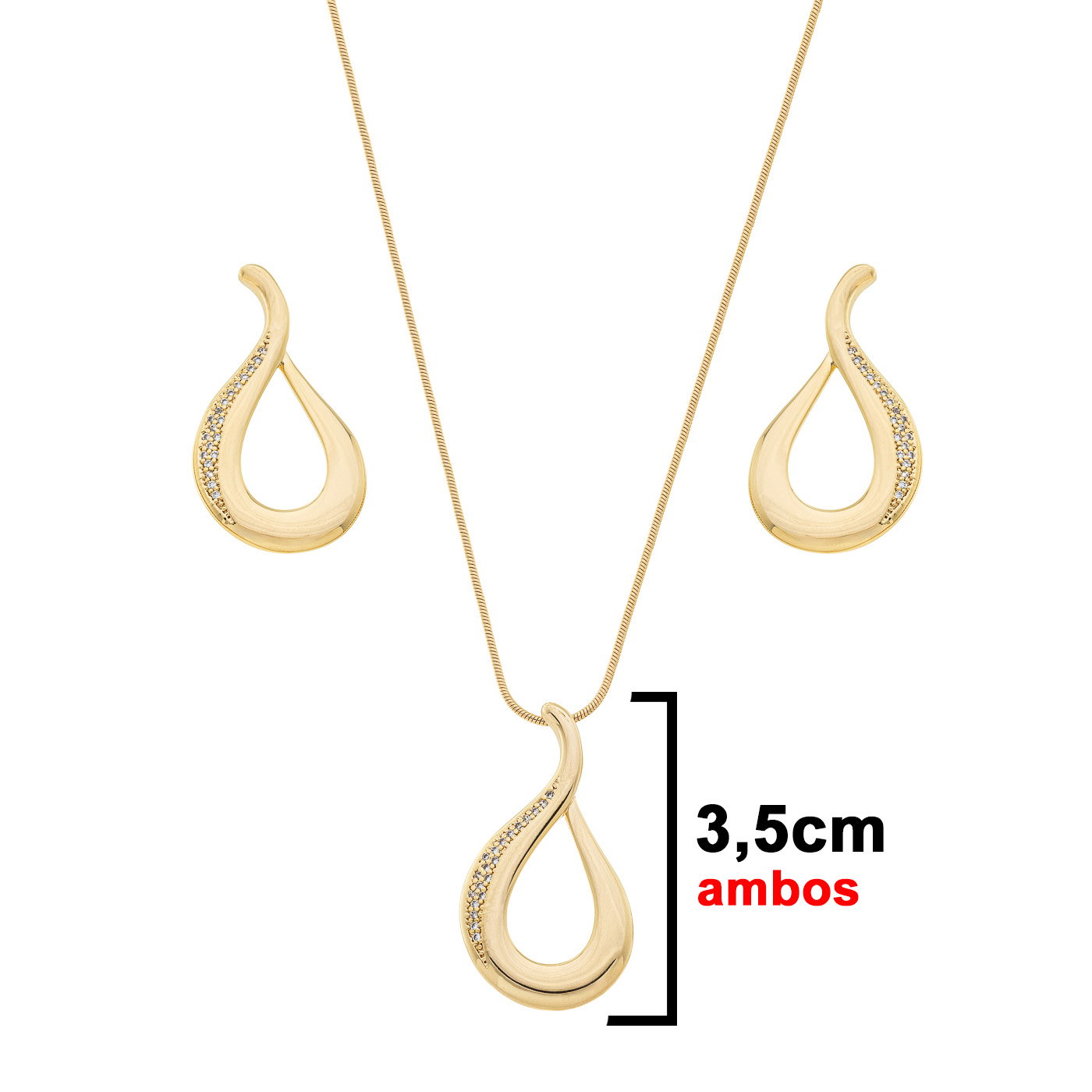 Conjunto Gota com Zircônias banhado a Ouro 18k_0