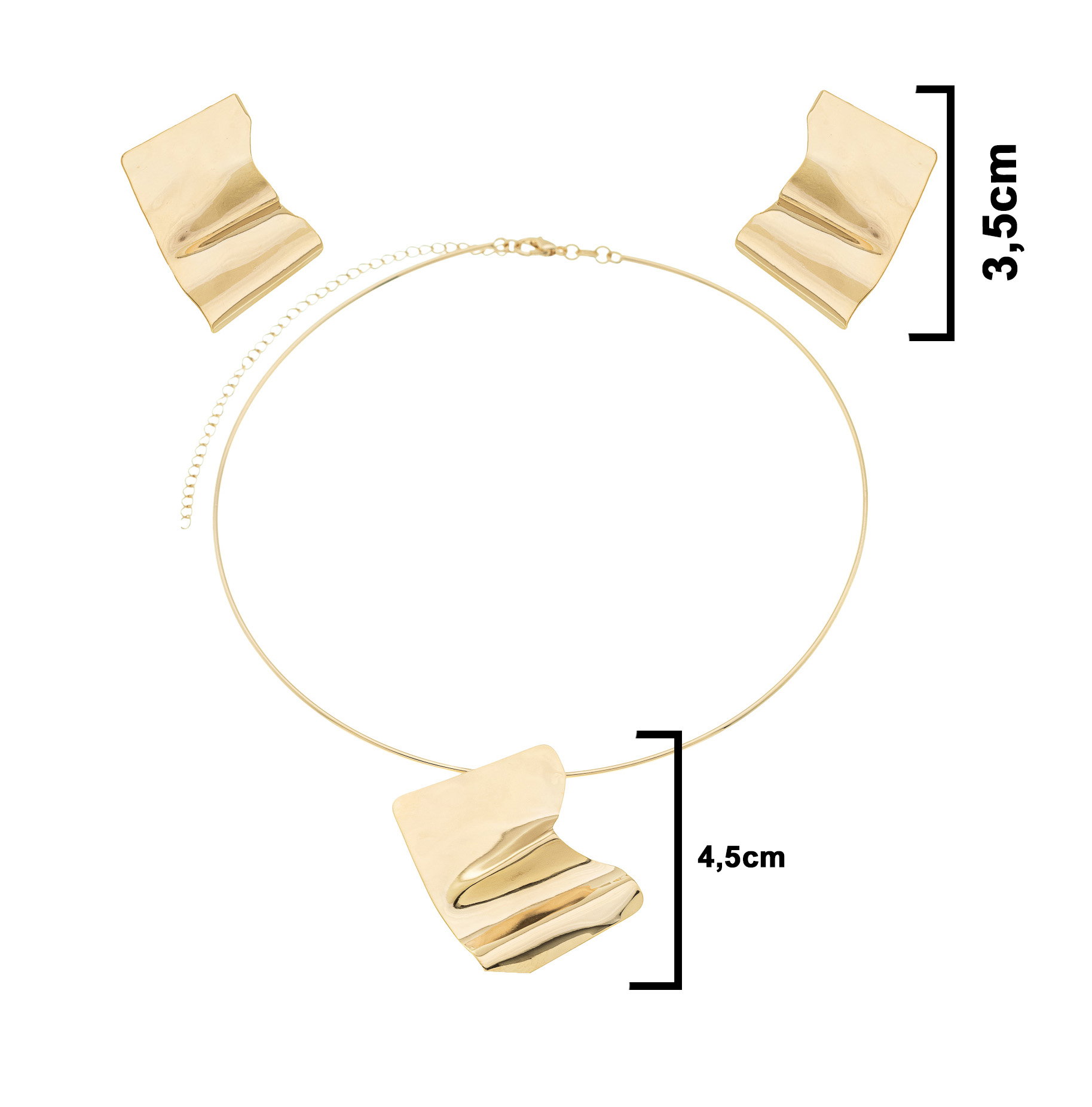 Conjunto Retangular Orgânico banhado a Ouro 18k_0