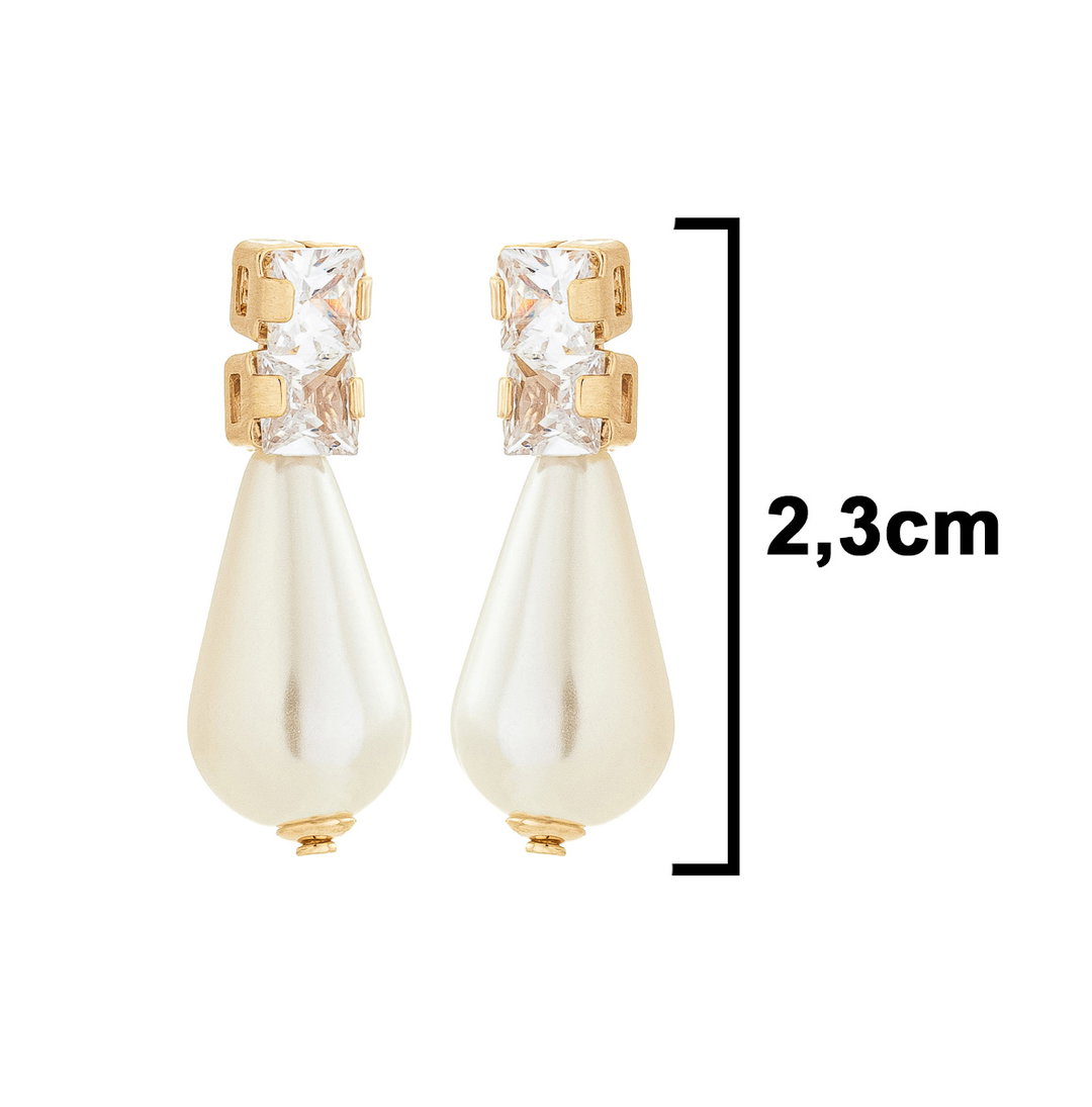 Brinco Pérola Gota e Zircônias banhado a Ouro 18k