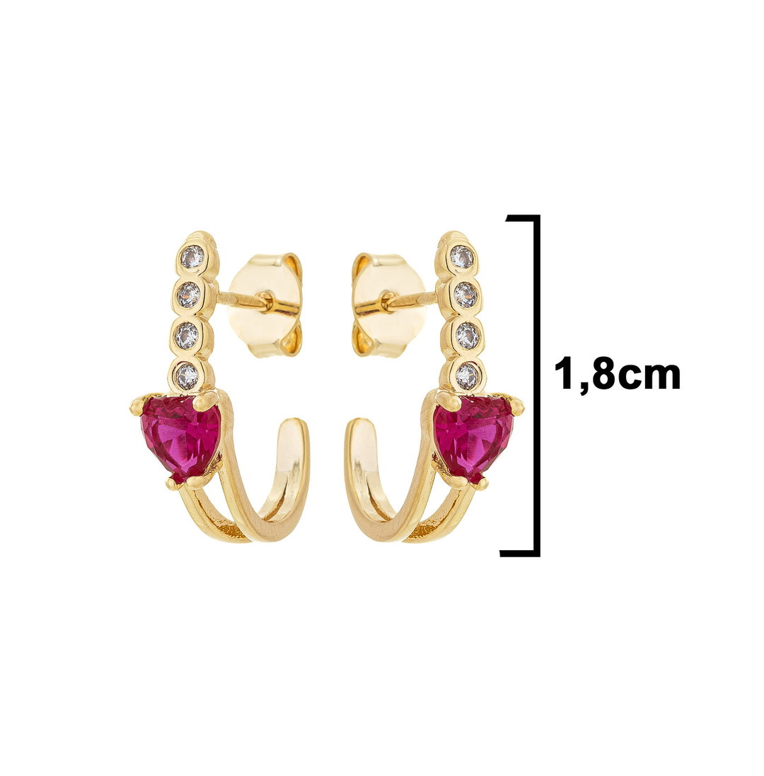 Brinco com Coração e Zircônias banhado a Ouro 18k