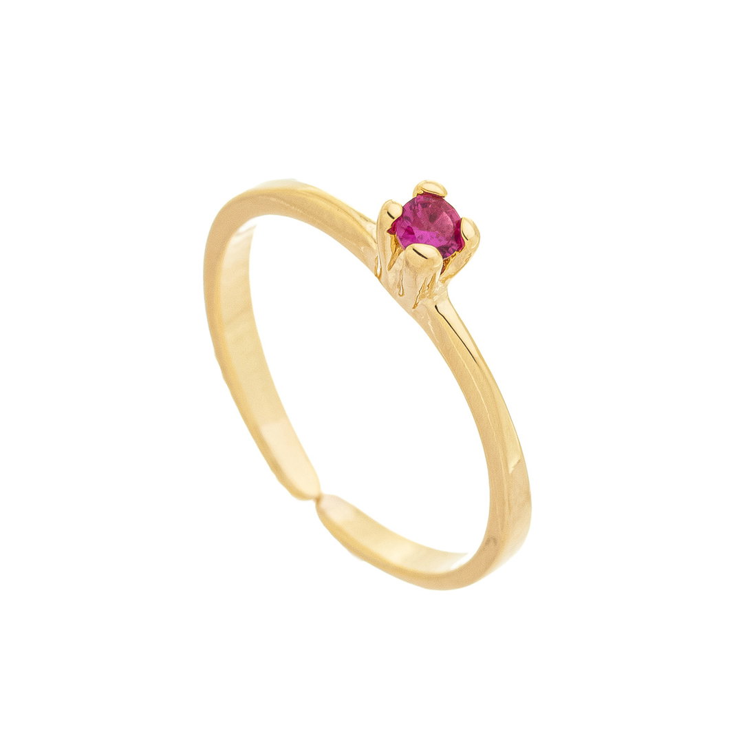 Anel Solitário Regulável Pedra Pink banhado a Ouro 18k