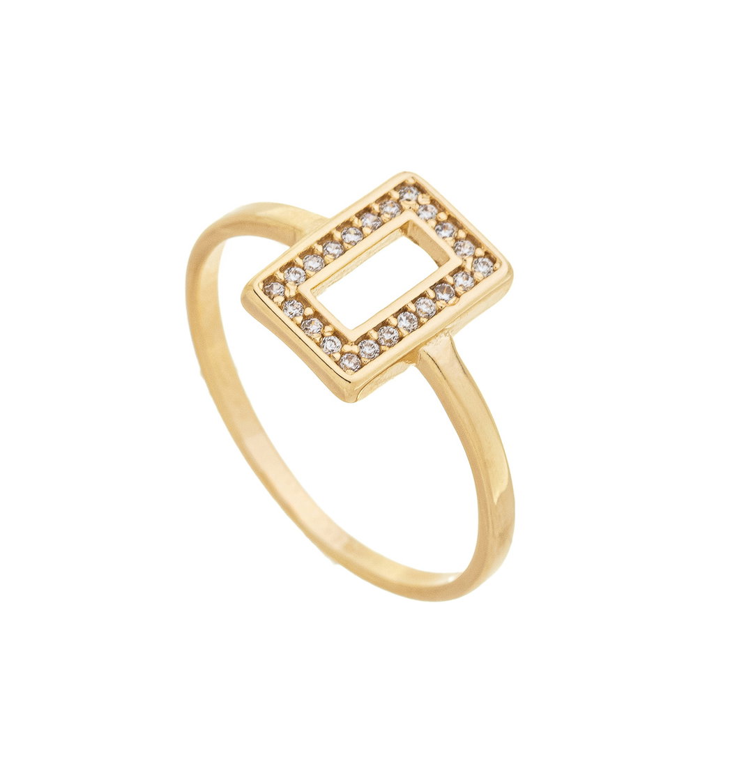 Anel Retangular com Zircônias banhado a Ouro 18k