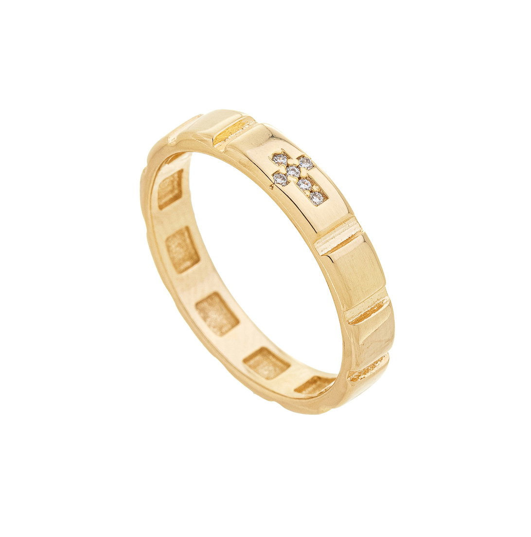 Anel Quadriculado com Cruz banhado a Ouro 18k_0
